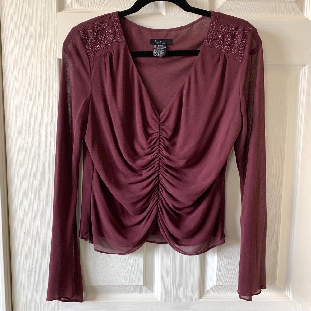Sheer 100% Silk Embroidered Blouse